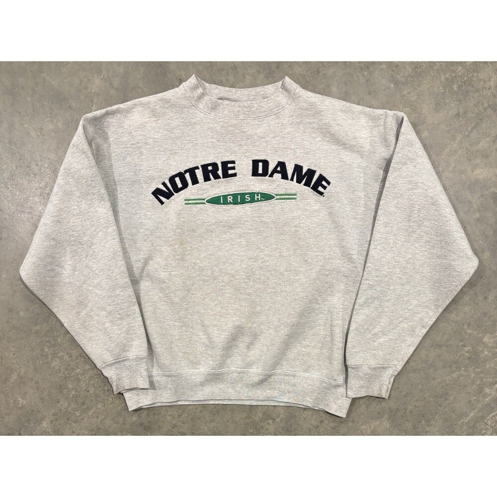Vintage 90s Notre Dame Irish Sweatshirt Mens XL Gray Embroidered Bookstore